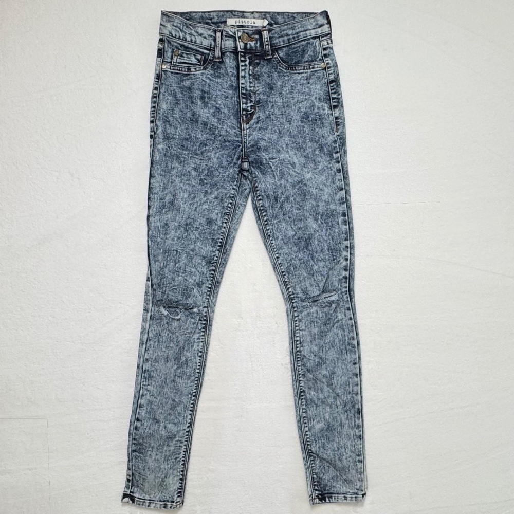 Pistola Acid Wash Skinny Jeans High Rise Distressed Size 26